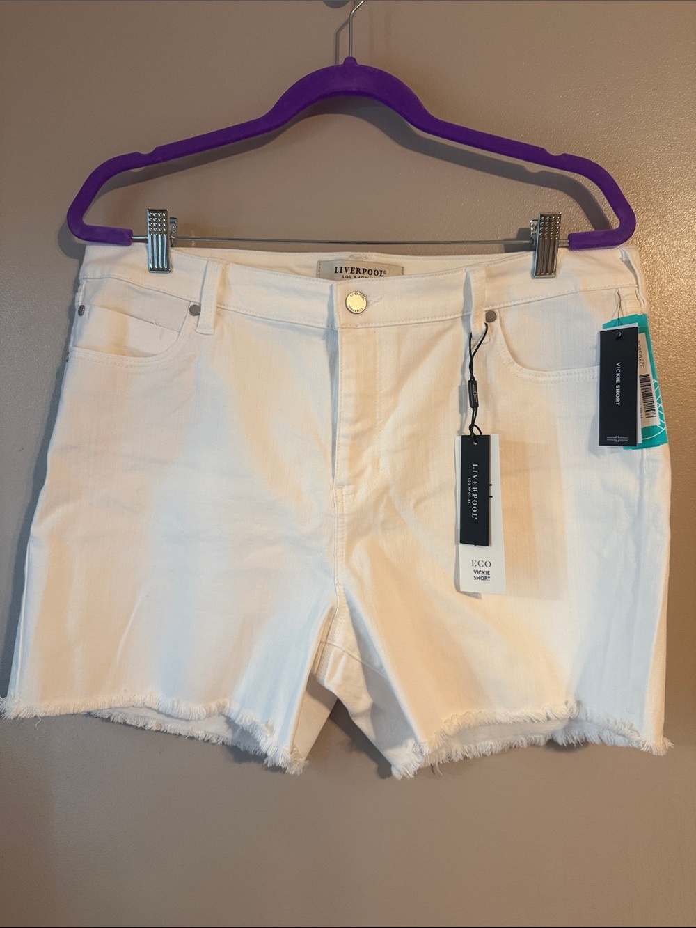 Liverpool White Frayed Hem Denim Shorts